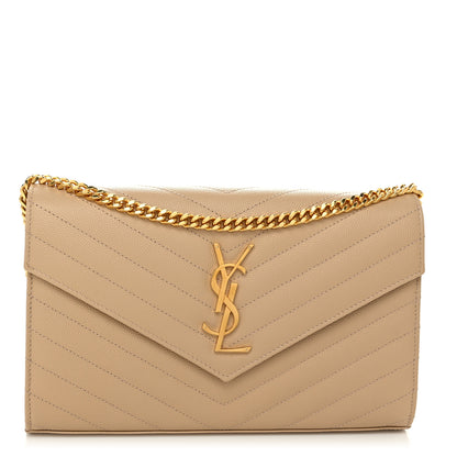Saint Laurent Grain De Poudre Matelasse Chevron Monogram Envelope Chain Wallet Nude Powder 1 of 10