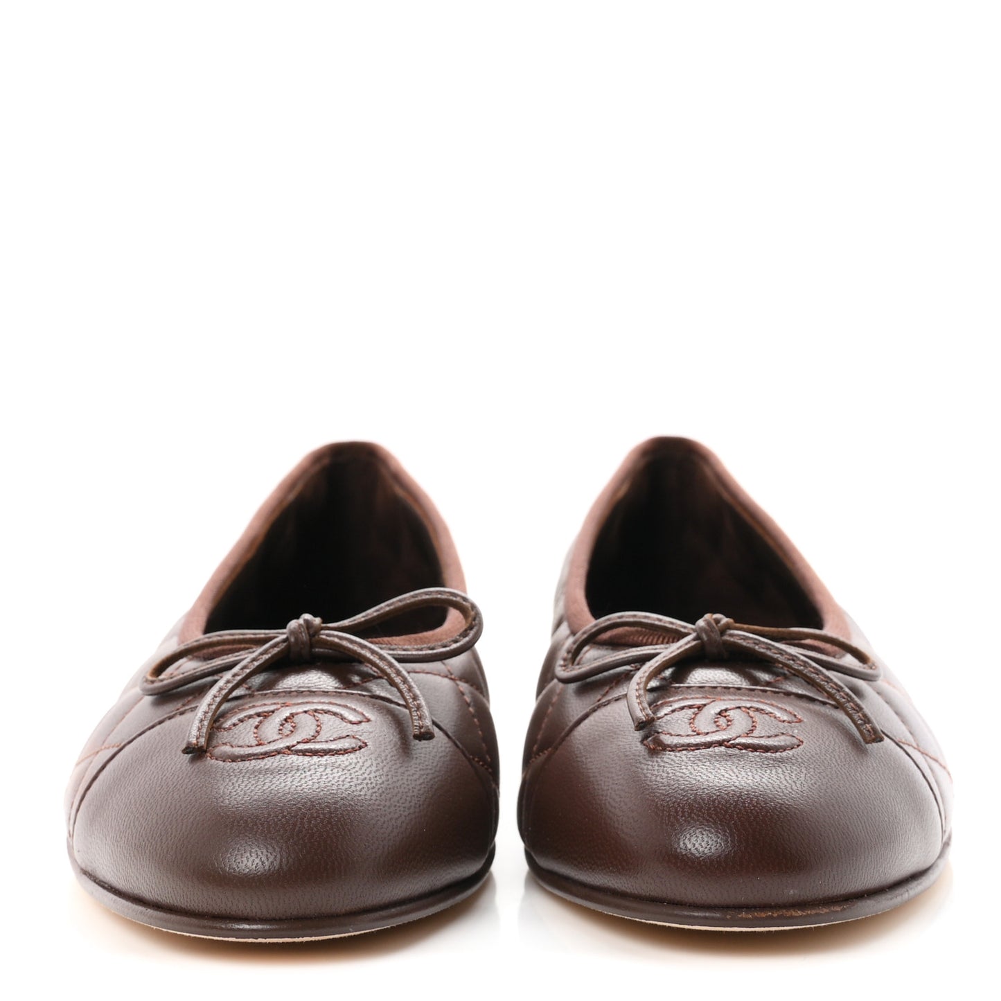 Lambskin Quilted CC Cap Toe Ballerina Flats 39 Dark Brown