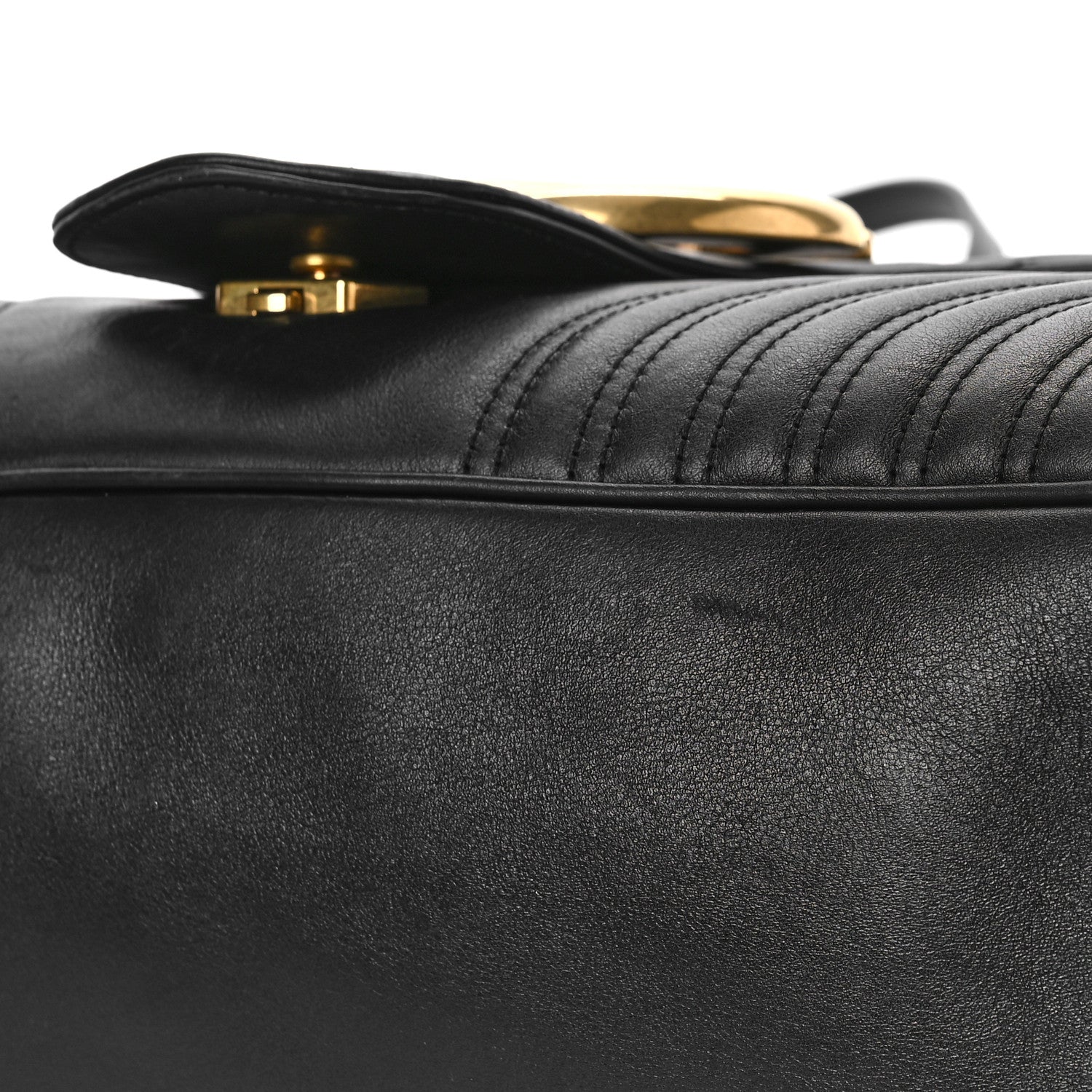 Gucci Calfskin Matelasse Maxi GG Marmont Top Handle Shoulder Bag Black 10 of 12