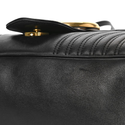 Gucci Calfskin Matelasse Maxi GG Marmont Top Handle Shoulder Bag Black 10 of 12