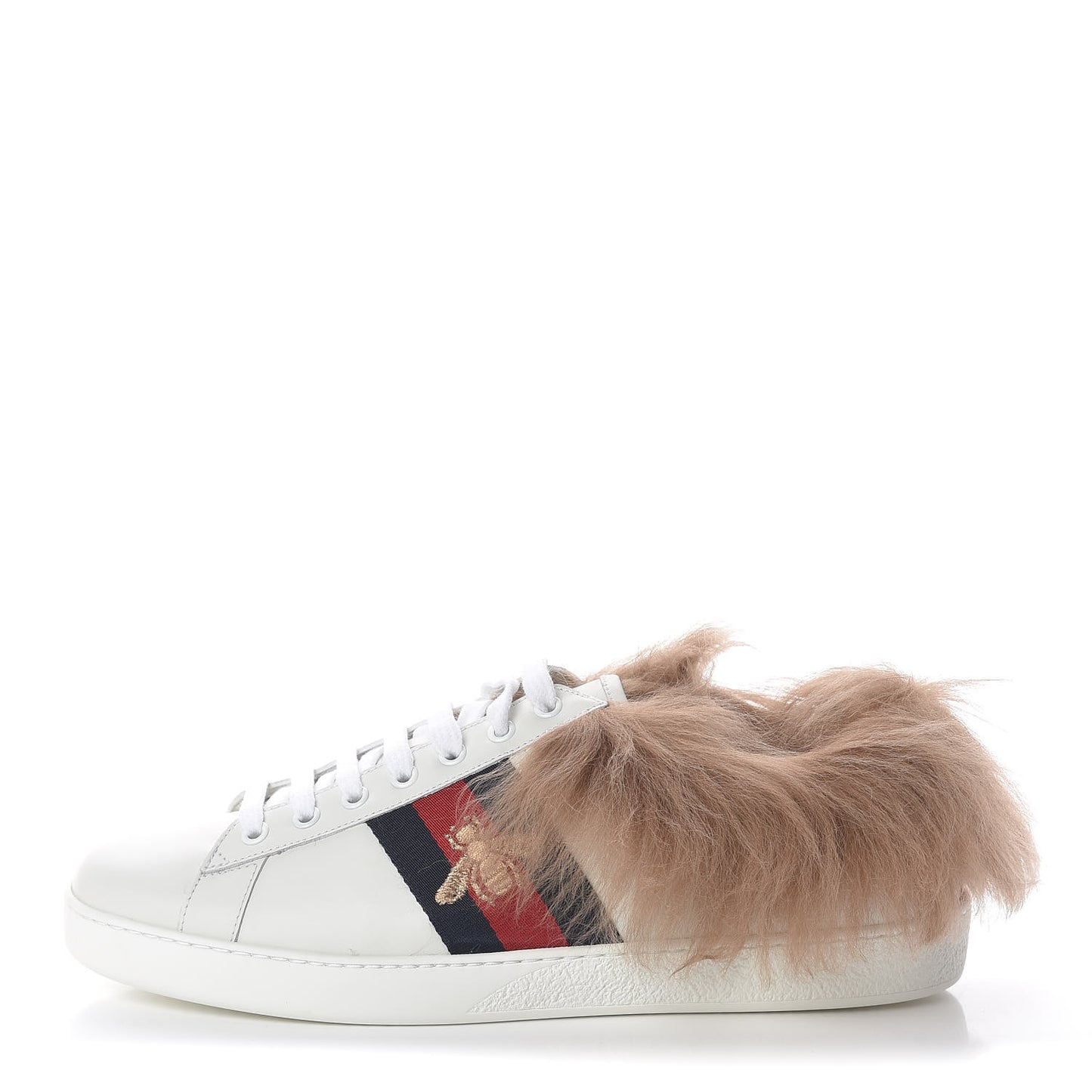 Calfskin Wool Web Bee Embroidered Mens Ace Sneakers 8 White