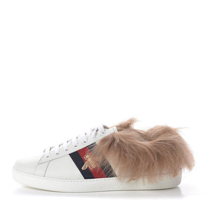 Gucci Calfskin Wool Web Bee Embroidered Mens Ace Sneakers 8 White 1 of 9