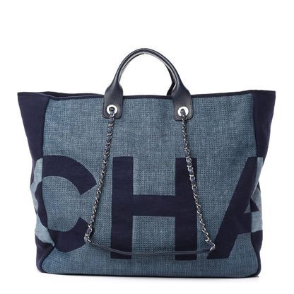 Chanel Canvas Large Shopping Tote Dark Blue 1 of 10