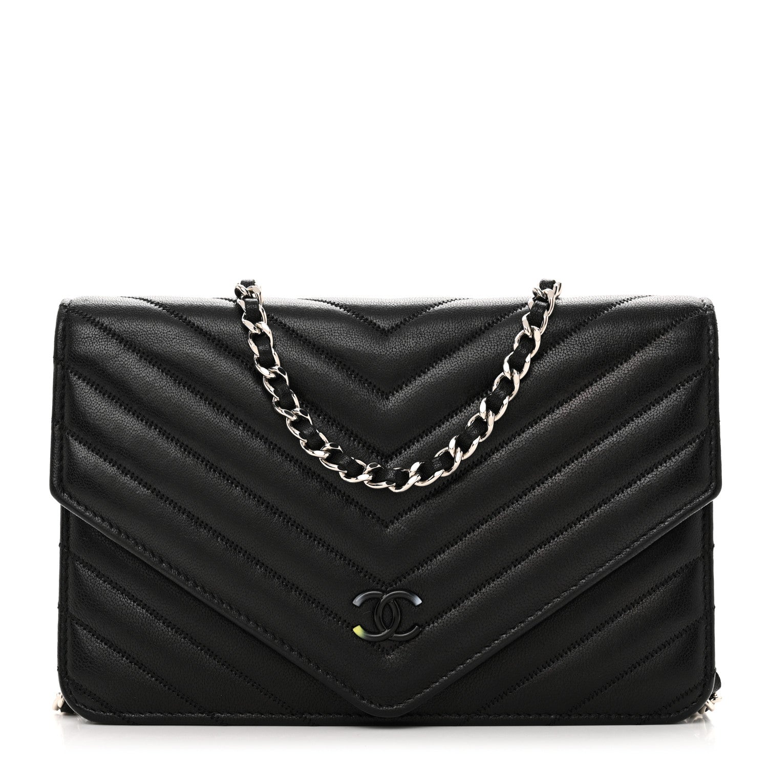 Chanel Sheepskin Chevron Wallet On Chain WOC Black 1 of 10