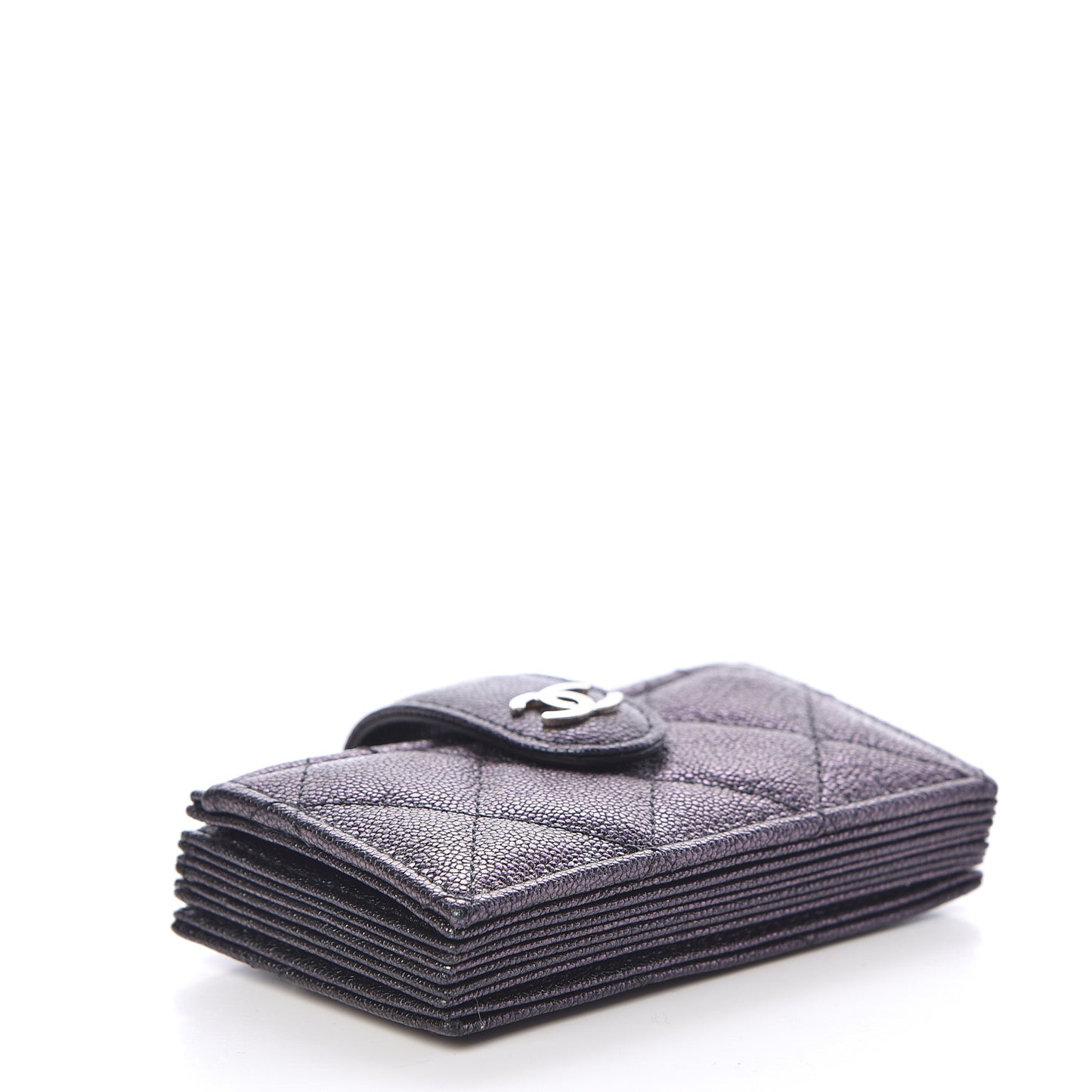 Iridescent Caviar Quilted Gusseted Card Holder Black