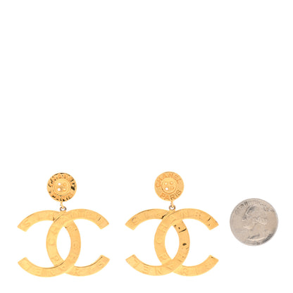 Chanel Metal Large Paris Button Clip On Earrings Gold 2 of 5