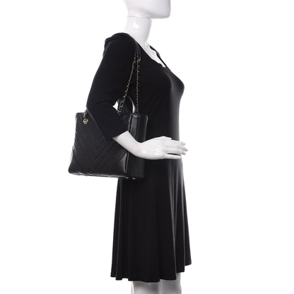 Chanel Calfskin Chevron Quilted Small Statement Shopping Tote Black 2 of 10