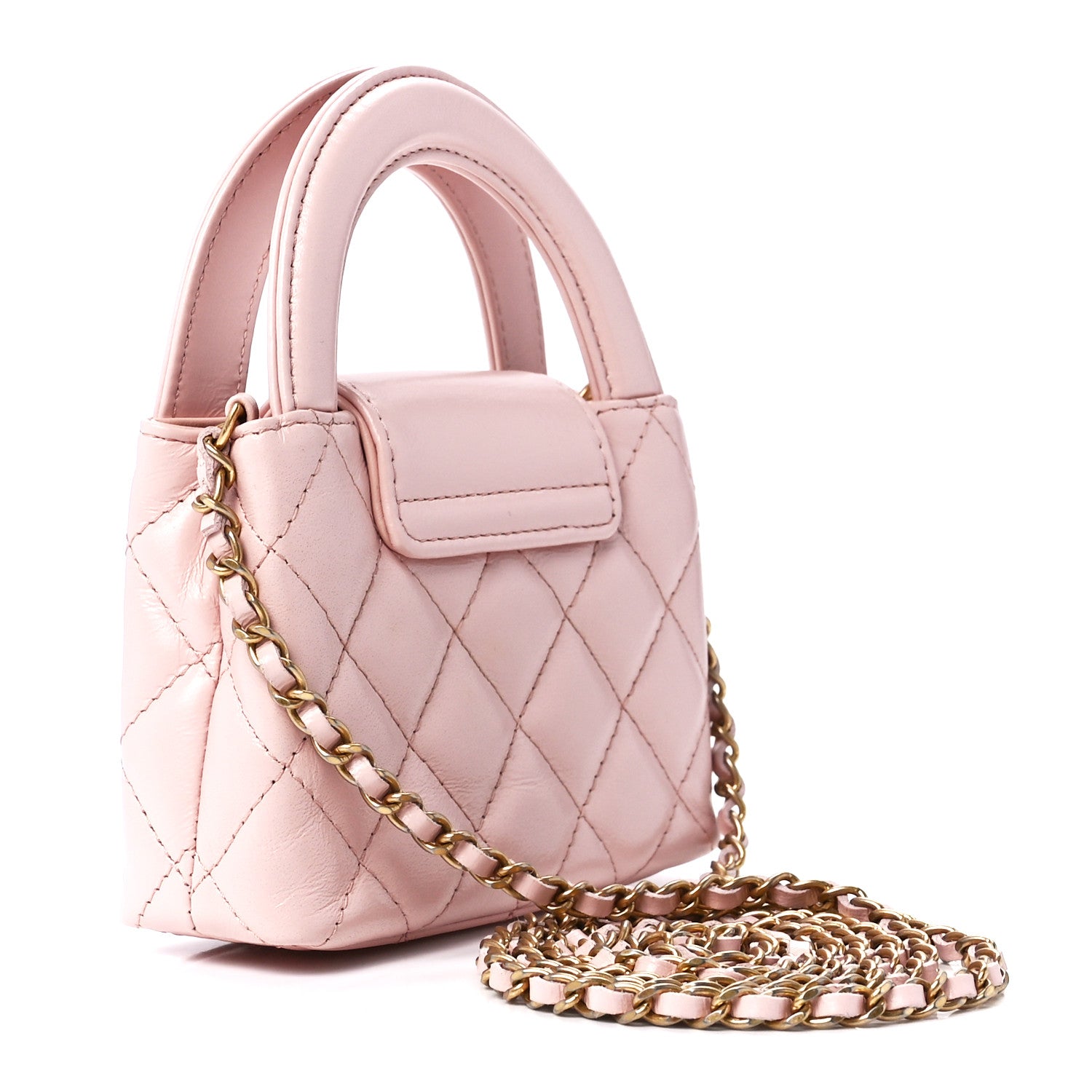 Chanel Shiny Aged Calfskin Quilted Mini Nano Kelly Shopper Light Pink 3 of 12