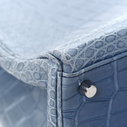 Hermes Matte Porosus Crocodile Kelly 35 Bleu Brighton 11 of 16