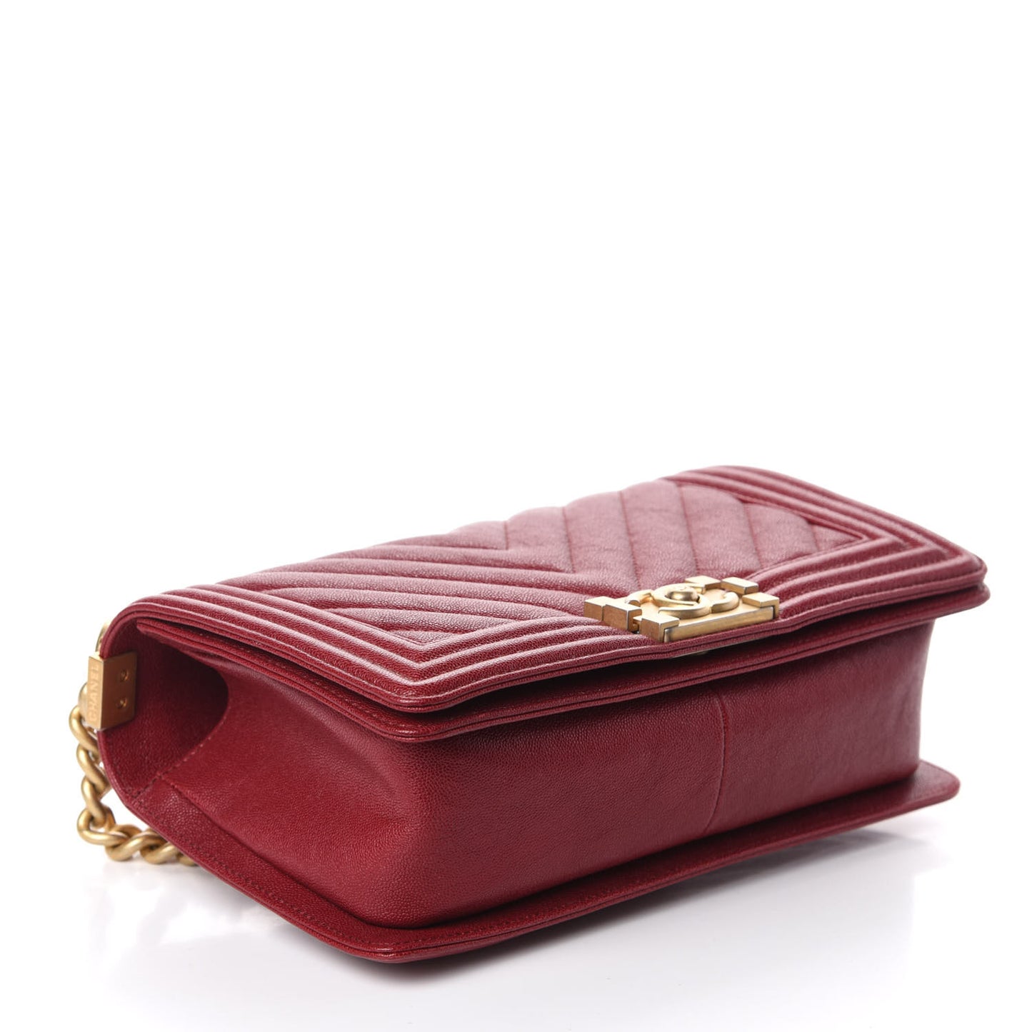 Caviar Chevron Quilted Medium Boy Flap Red