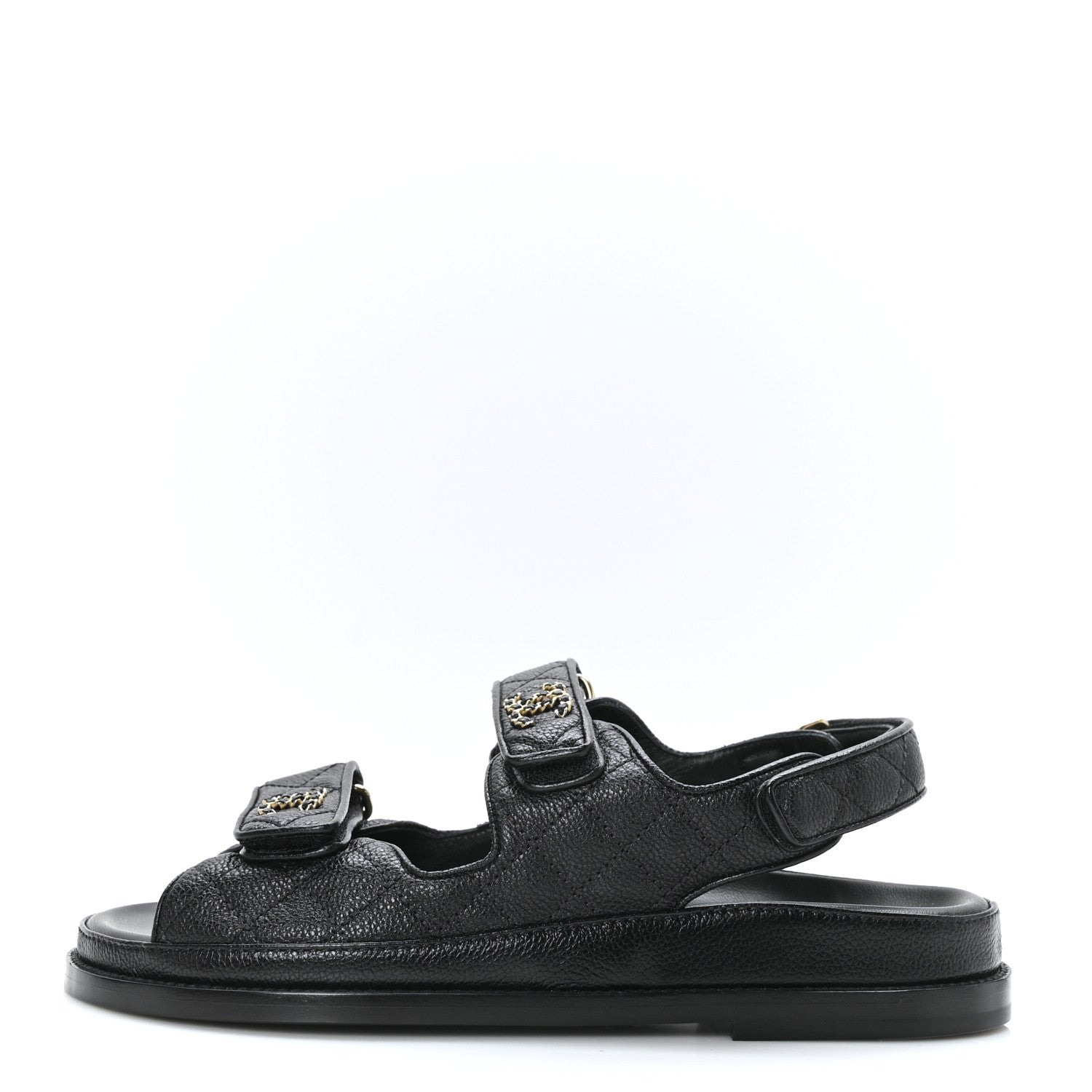 Chanel Grained Calfskin Velcro Dad Sandals 37.5 Black 1 of 9