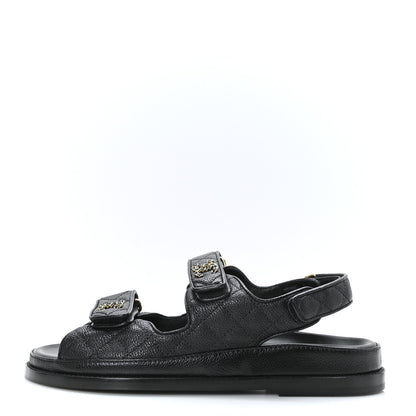Chanel Grained Calfskin Velcro Dad Sandals 37.5 Black 1 of 9