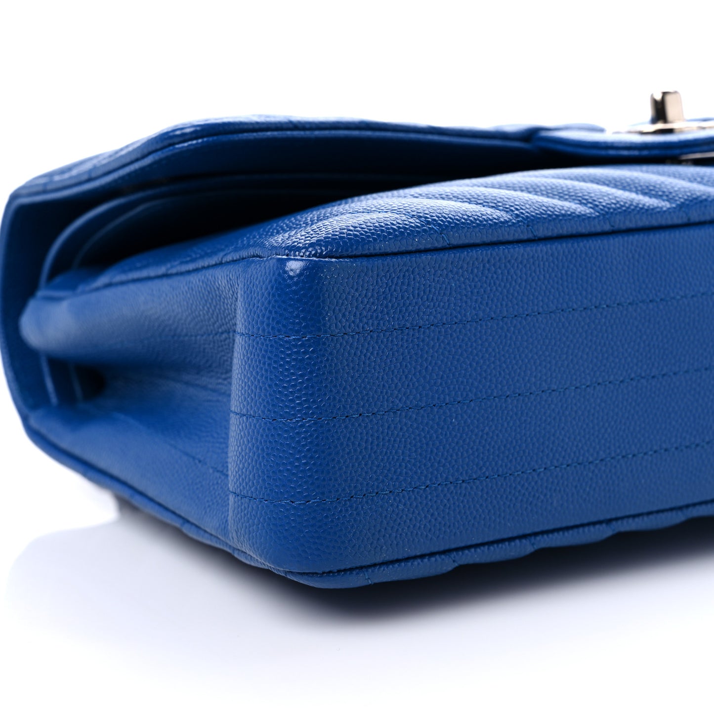 Caviar Chevron Quilted Medium Double Flap Blue