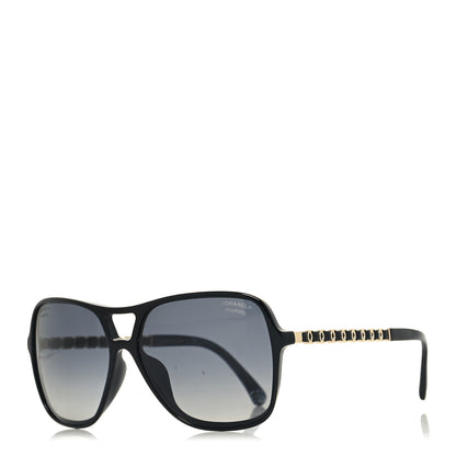 Chanel Metal Calfskin Polarized CC Chain Pilot Sunglasses 5439-Q-A Black 1 of 8