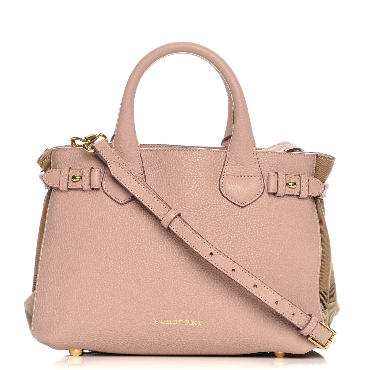 Grainy Calfskin House Check Small Banner Tote Nude Blush