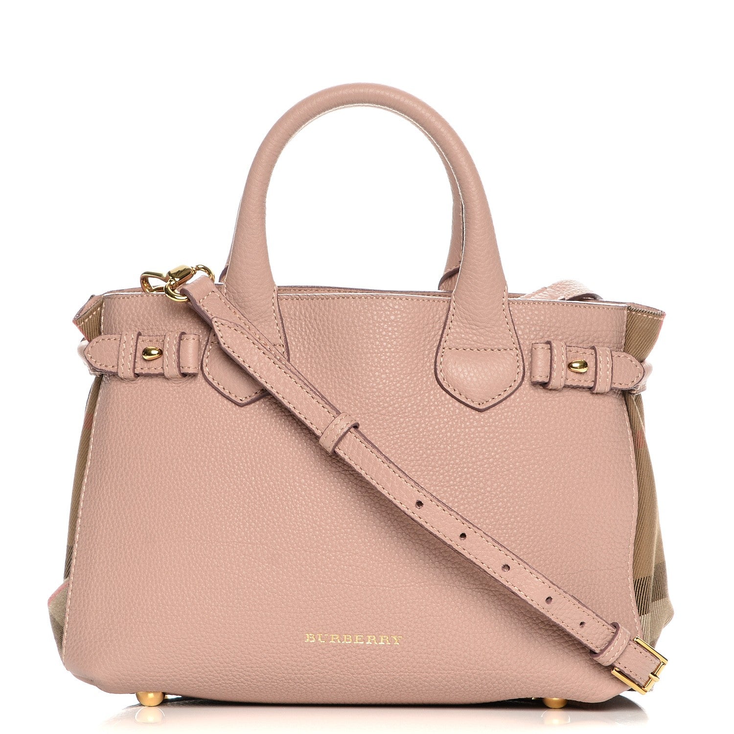 Burberry Grainy Calfskin House Check Small Banner Tote Nude Blush 1 of 8