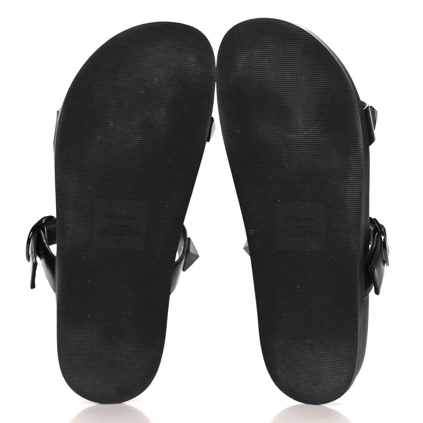 Calfskin Roman Stud Slide Sandals 37 Black