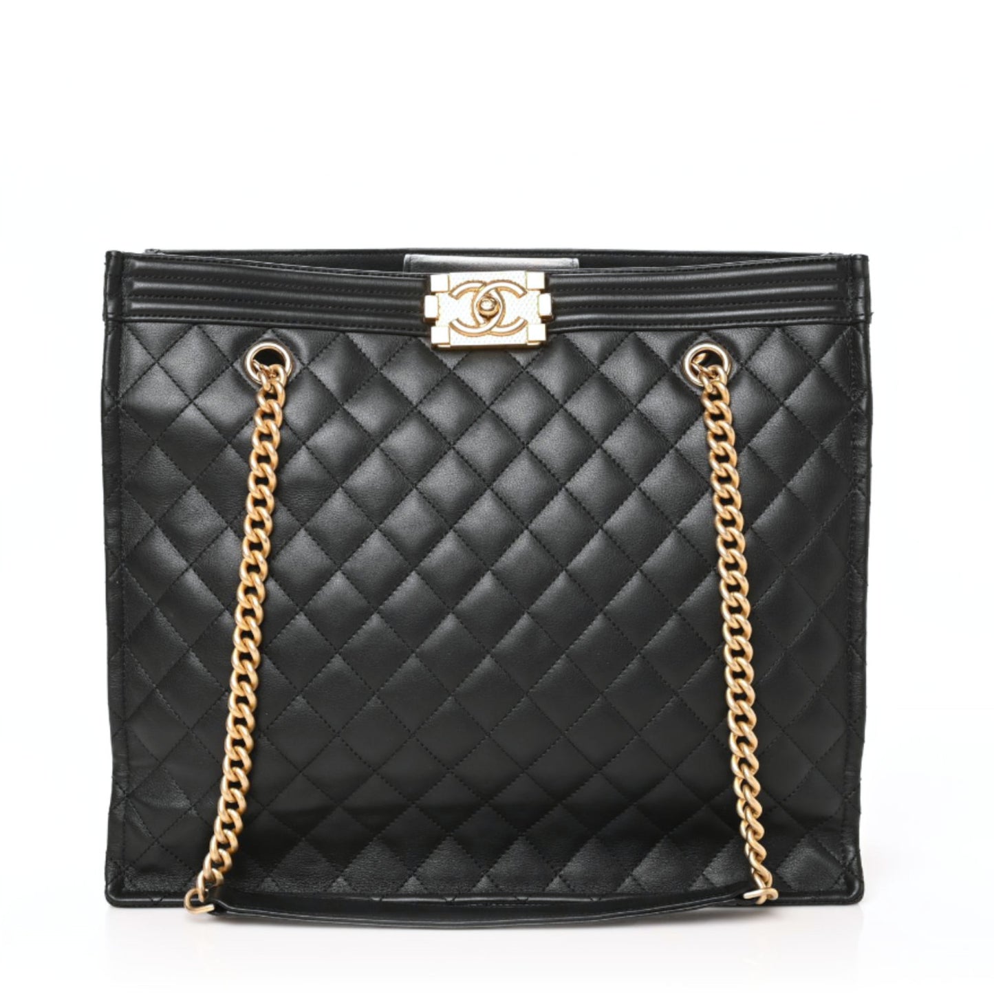 Calfskin Quilted Large Boy Tote Black