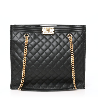 Chanel Calfskin Quilted Large Boy Tote Black 1 of 8