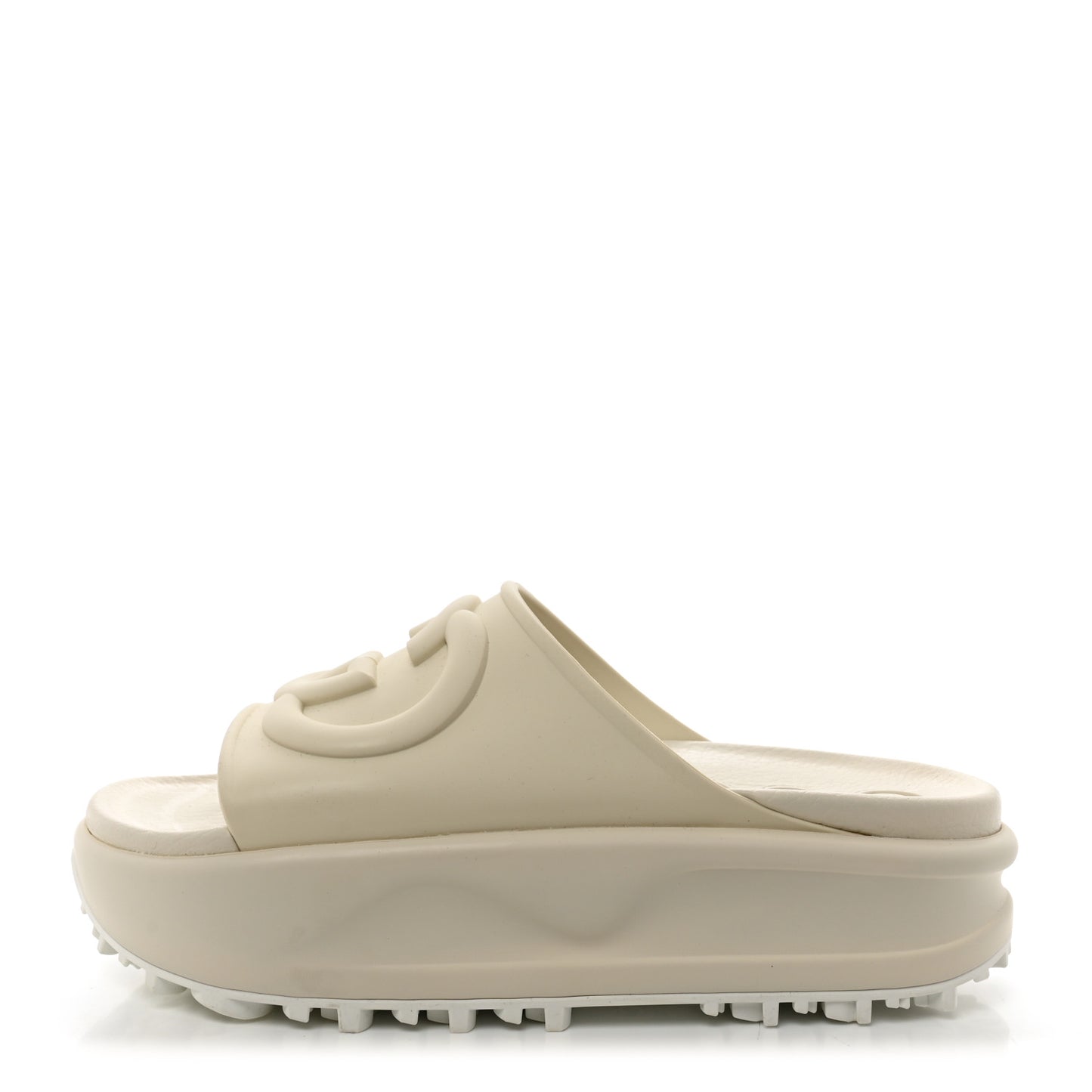 Soft Rubber Womens Interlocking G Platform 42mm Slide Sandals 36 Off White