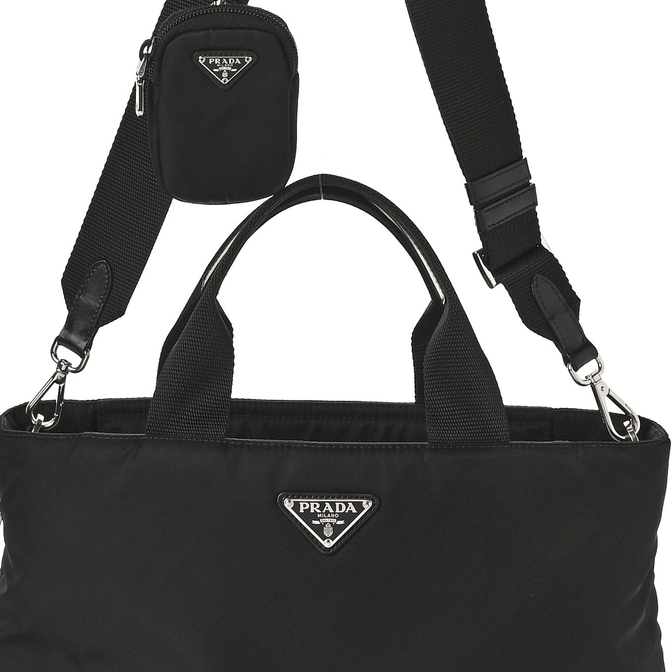 Re-Nylon Nappa Triangle Medium Double Handled Tote Black