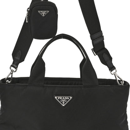 Prada Re-Nylon Nappa Triangle Medium Double Handled Tote Black 9 of 11
