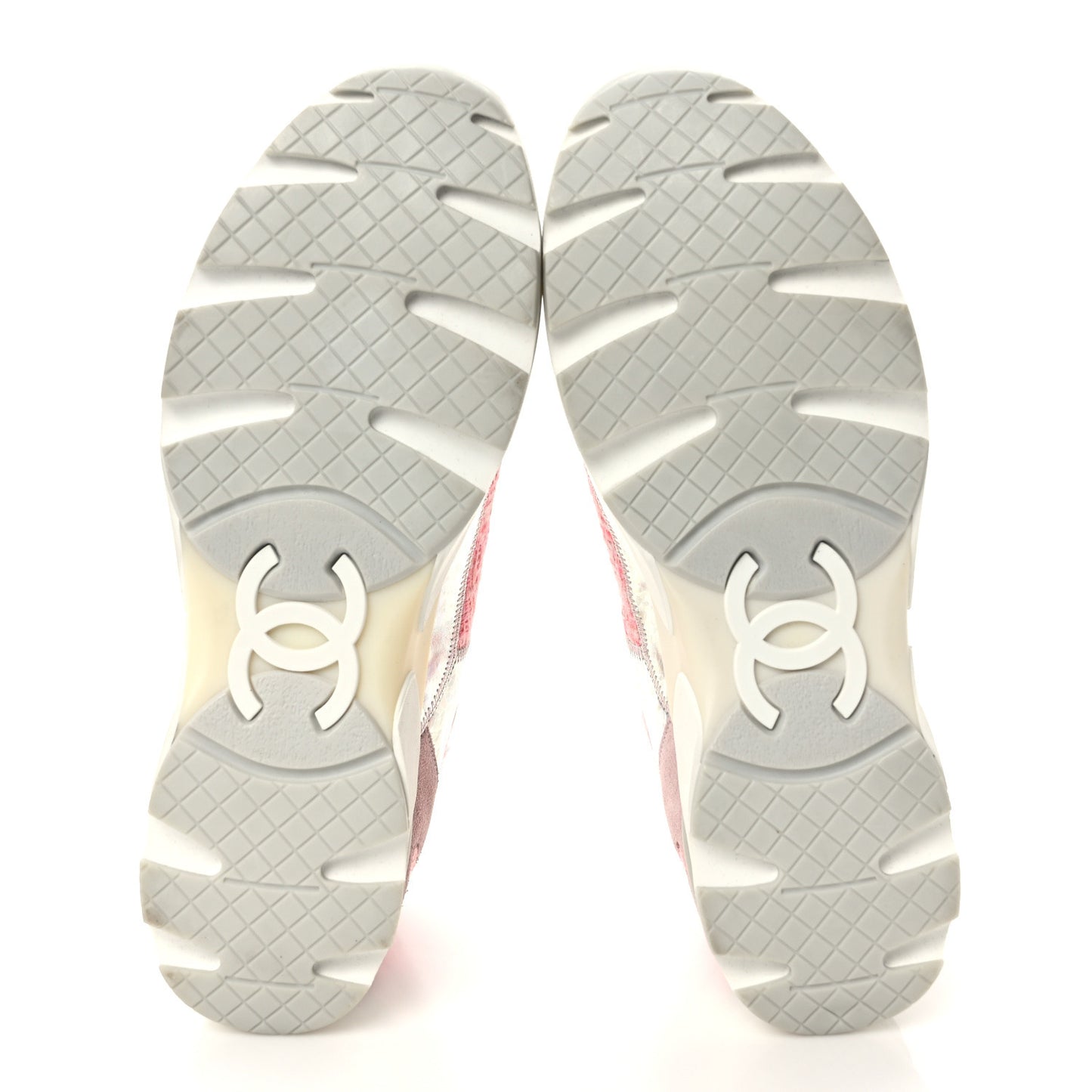 Tweed Suede Calfskin Sneakers 40 Silver Pink
