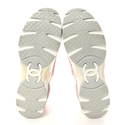 Chanel Tweed Suede Calfskin Sneakers 40 Silver Pink 6 of 8