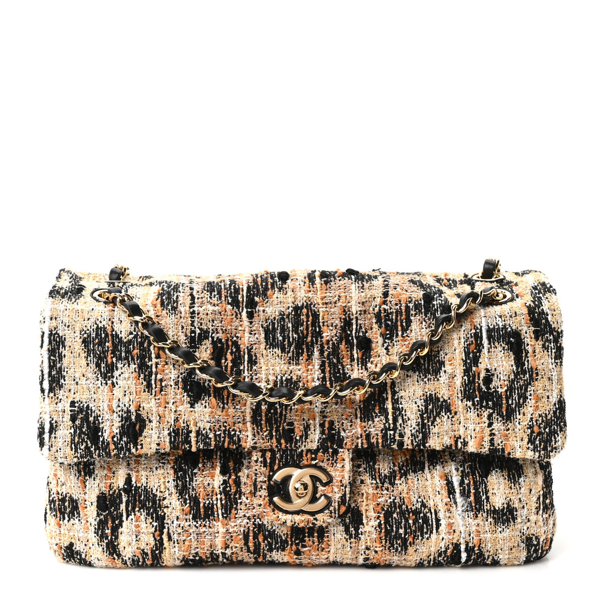 Chanel Tweed Mixed Fibers Leopard Print Small Souplissimo Maxi Flap Brown Black White 1 of 11