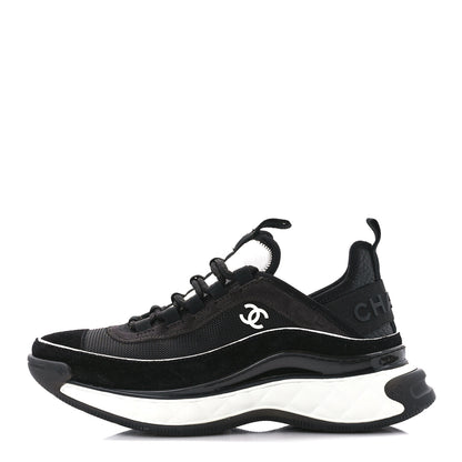 Chanel Fabric Suede CC Sneakers 38 Black Dark Grey 1 of 10