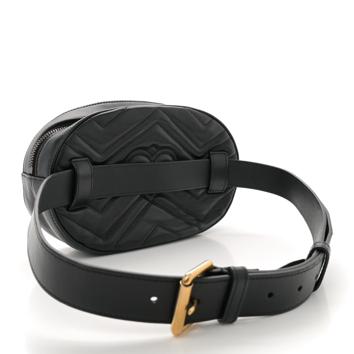 Gucci Calfskin Matelasse Animal Studs GG Marmont Belt Bag 85 34 Black 2 of 12