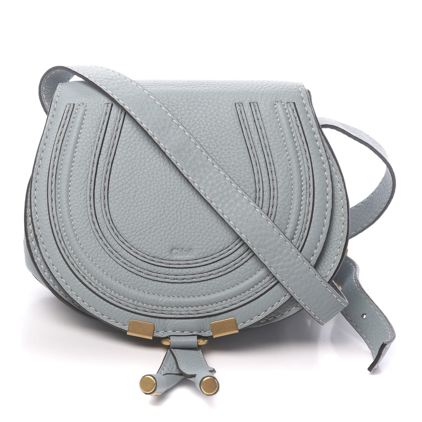 Calfskin Mini Marcie Round Crossbody Bag Faded Blue