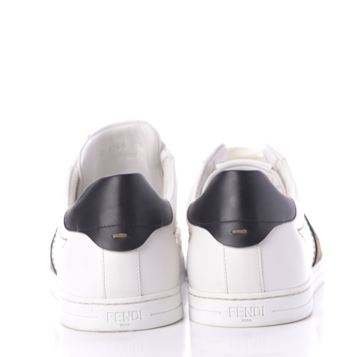 Fendi Calfskin Fabric Jacquard FF Mens Low Top Sneakers 7.5 White Black 5 of 10