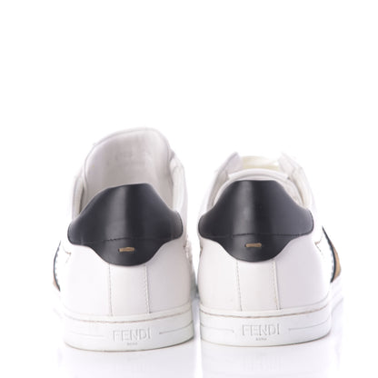 Fendi Calfskin Fabric Jacquard FF Mens Low Top Sneakers 7.5 White Black 5 of 10