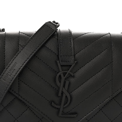 Saint Laurent Grain De Poudre Textured Mixed Matelasse Triquilt Small Monogram Monochrome Satchel Black 7 of 10