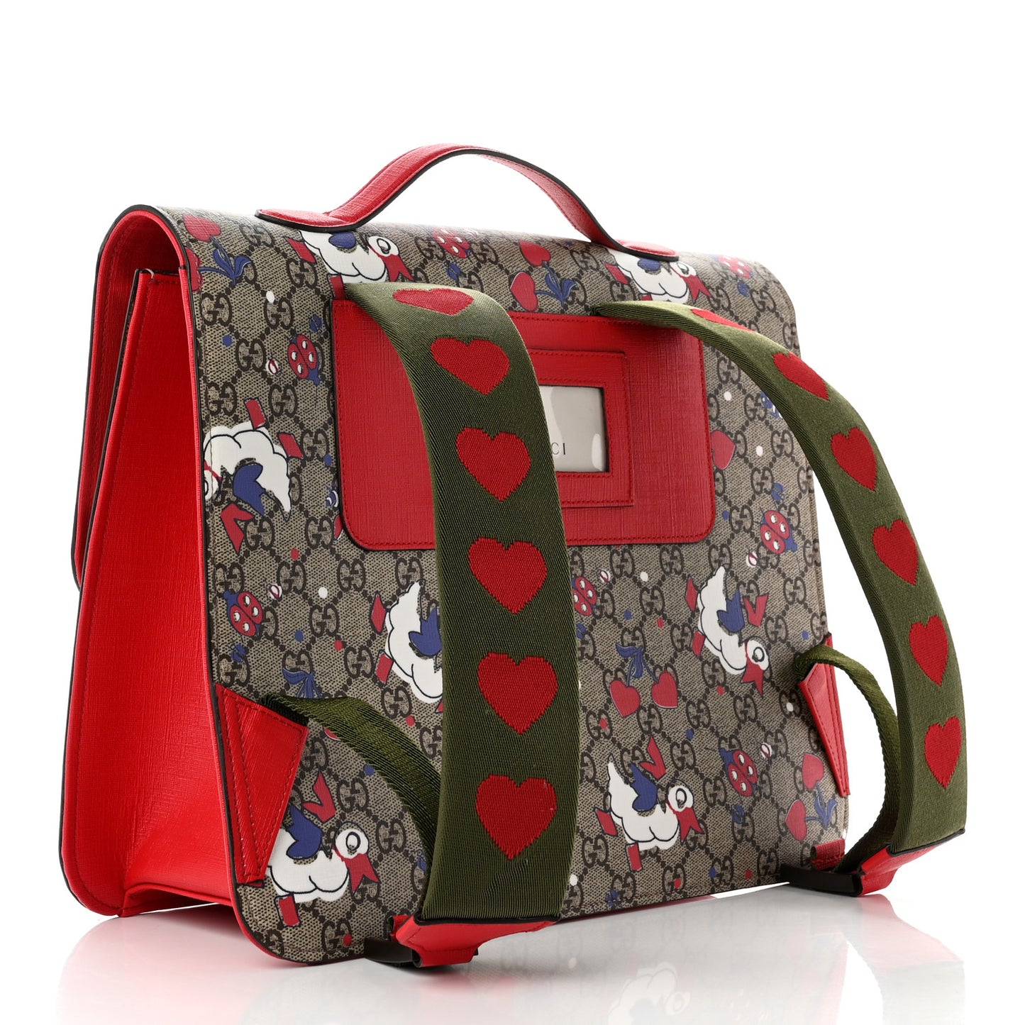 GG Supreme Monogram Ducks Childrens Backpack Red