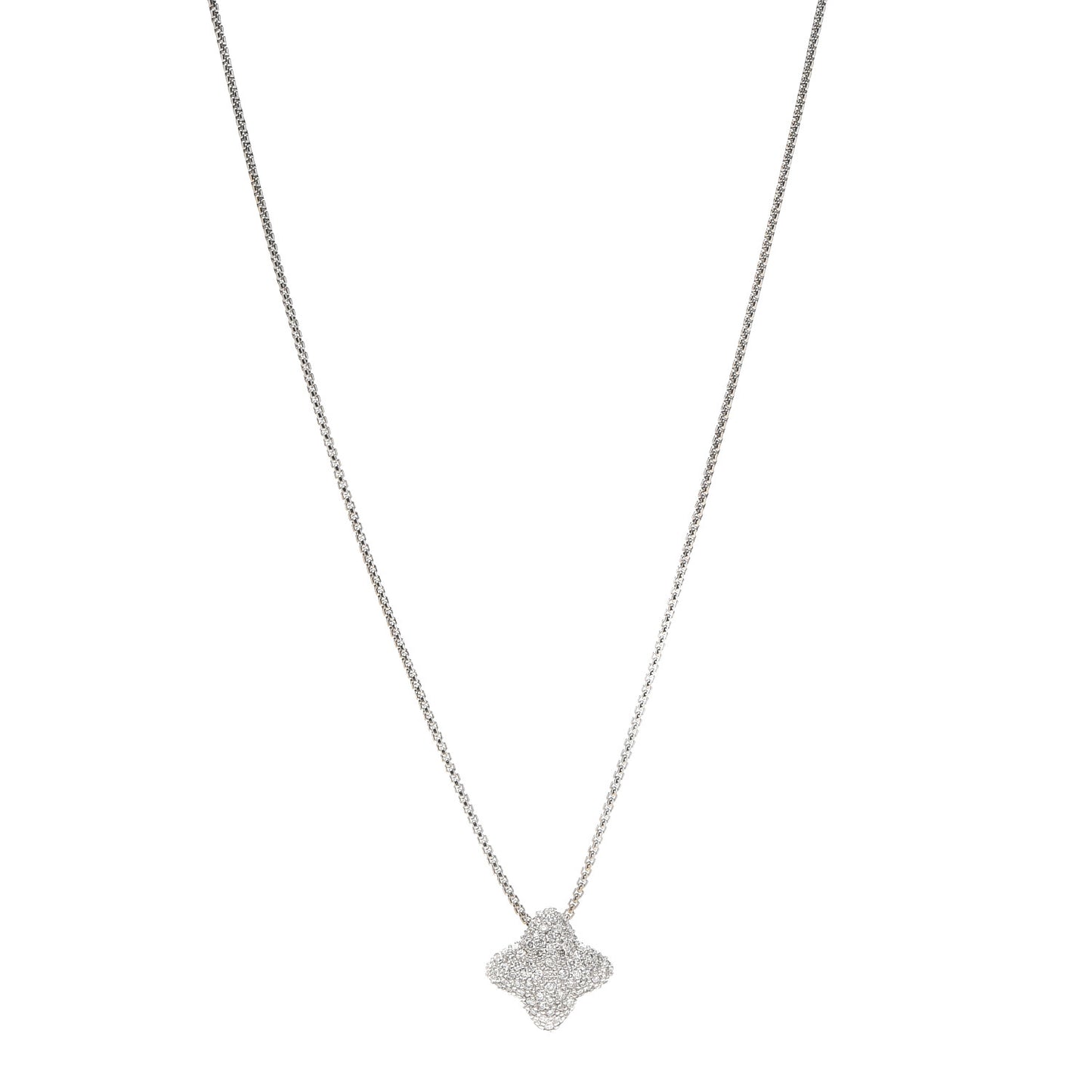 18K White Gold Diamond Quatrefoil Pendant Necklace