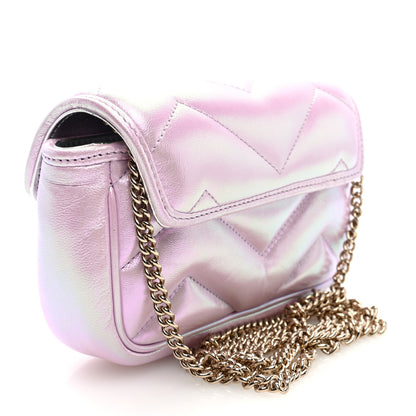 Gucci Iridescent Nappa Chevron Matelasse Super Mini GG Marmont Shoulder Bag Iridescent Escape Pink 3 of 9