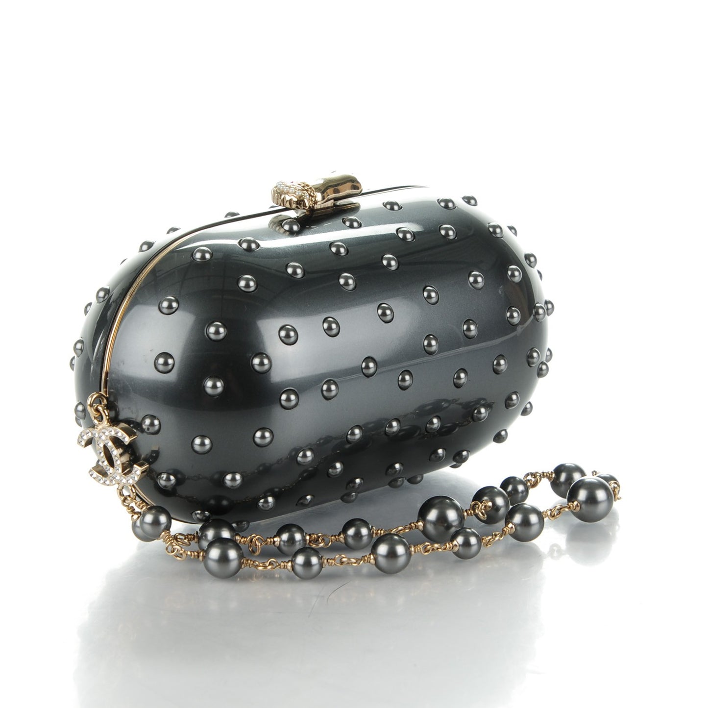 Resin Crystal Pearl Clutch Dark Grey