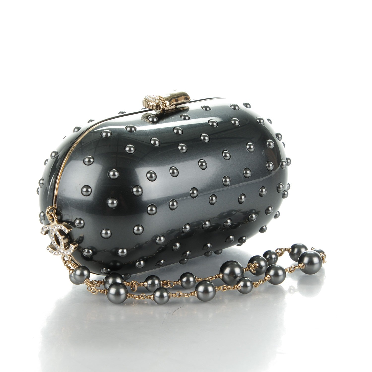 Chanel Resin Crystal Pearl Clutch Dark Grey 3 of 10