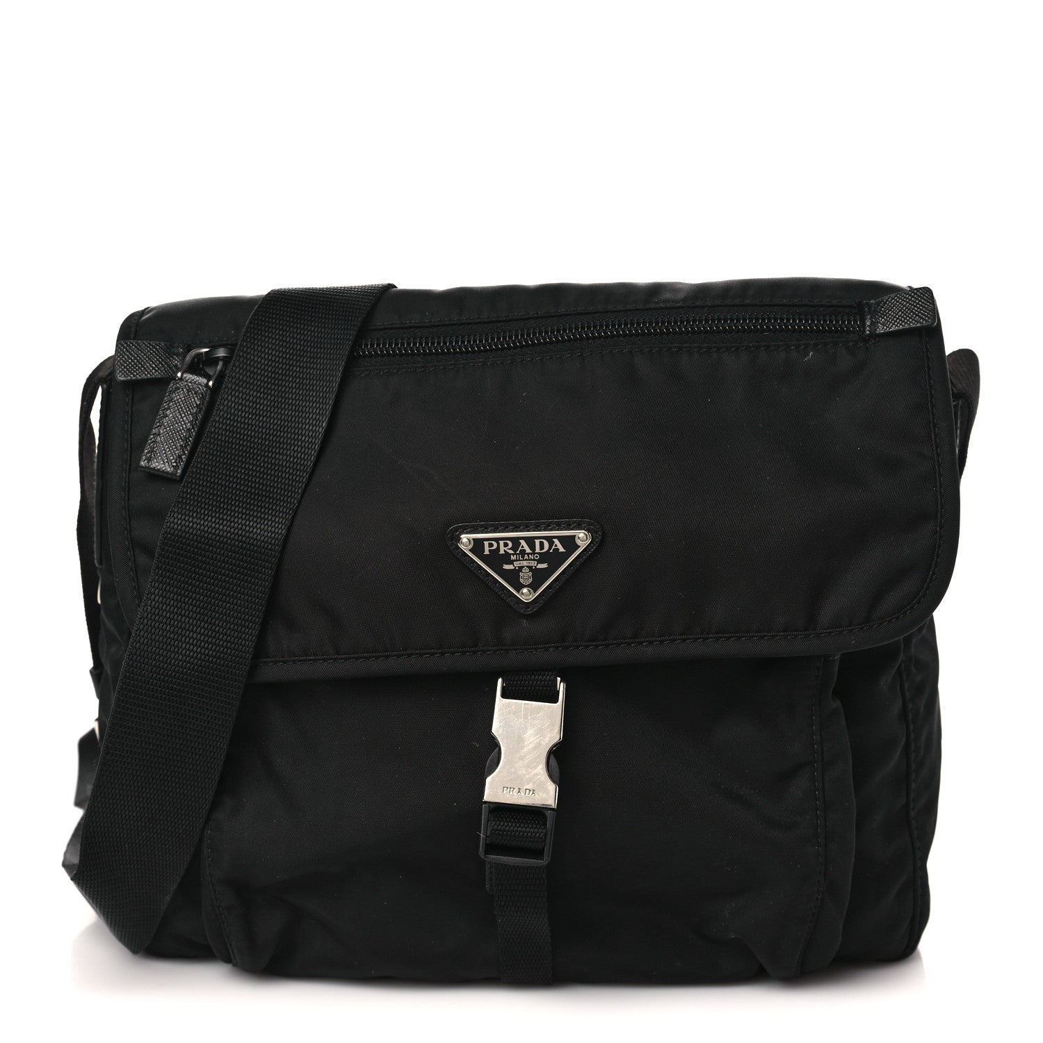 Prada Tessuto Nylon Saffiano Small Vela Messenger Black 1 of 9