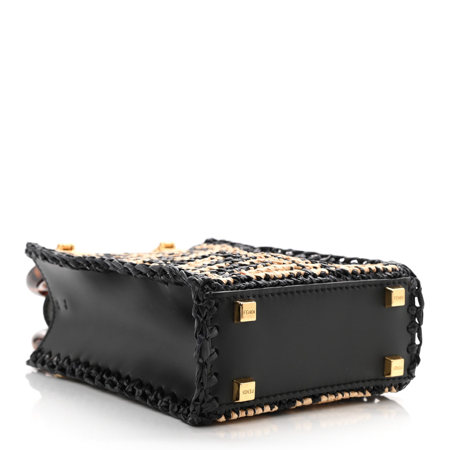Fendi Raffia Plexiglass Crochet Mini Sunshine Shopper Tote Black