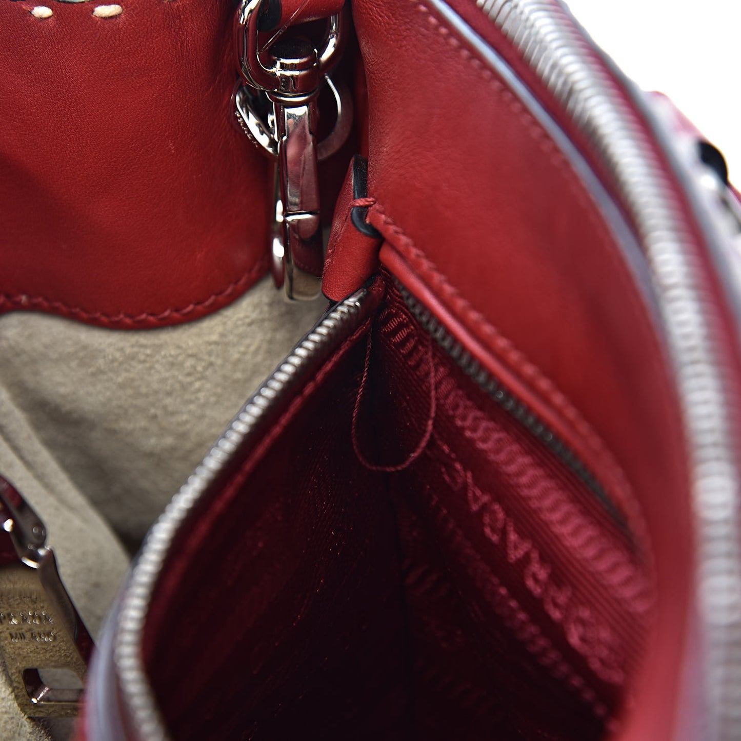 City Calf Small Hand Stitched Galleria Double Zip Tote Fuoco White