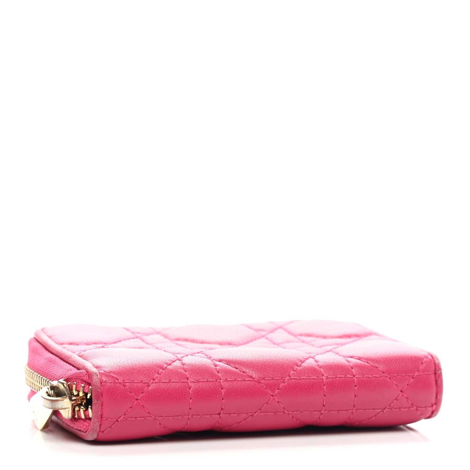 Christian Dior Lambskin Cannage Mini Lady Dior Zip Portemonnaie Fuchsia 4 of 12