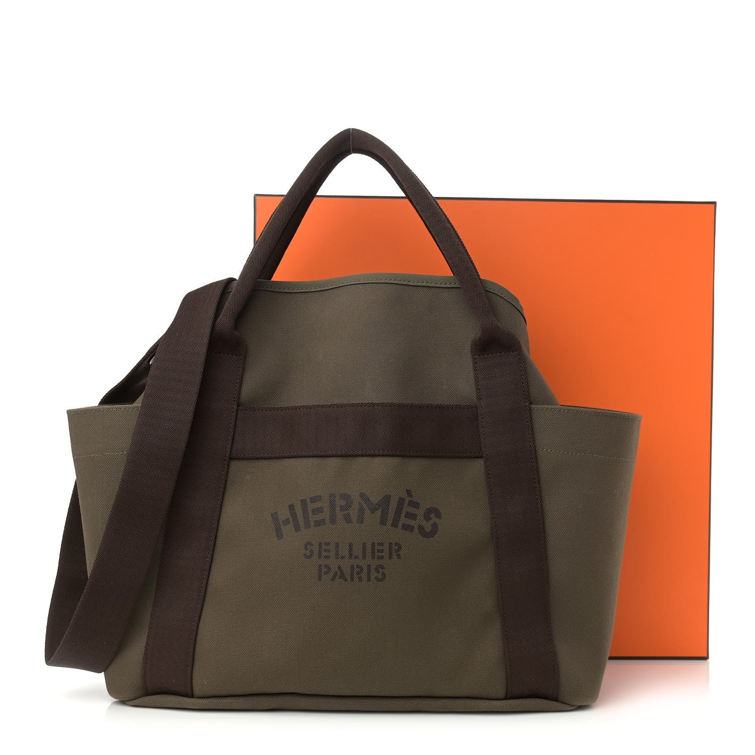 Hermes Toile Sac De Pansage Groom Kaki Feu 13 of 13