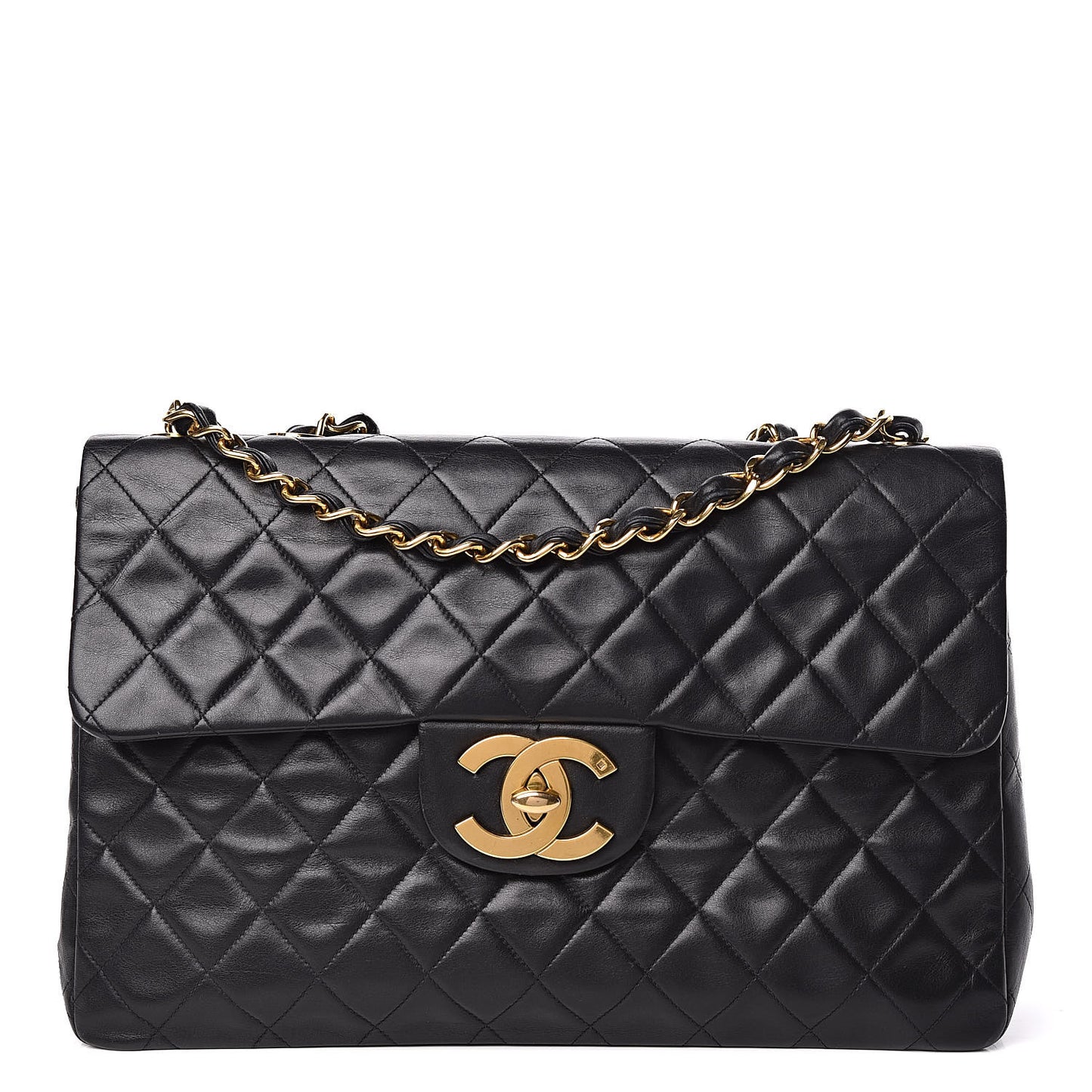 Lambskin Quilted XL Jumbo Single Flap Black