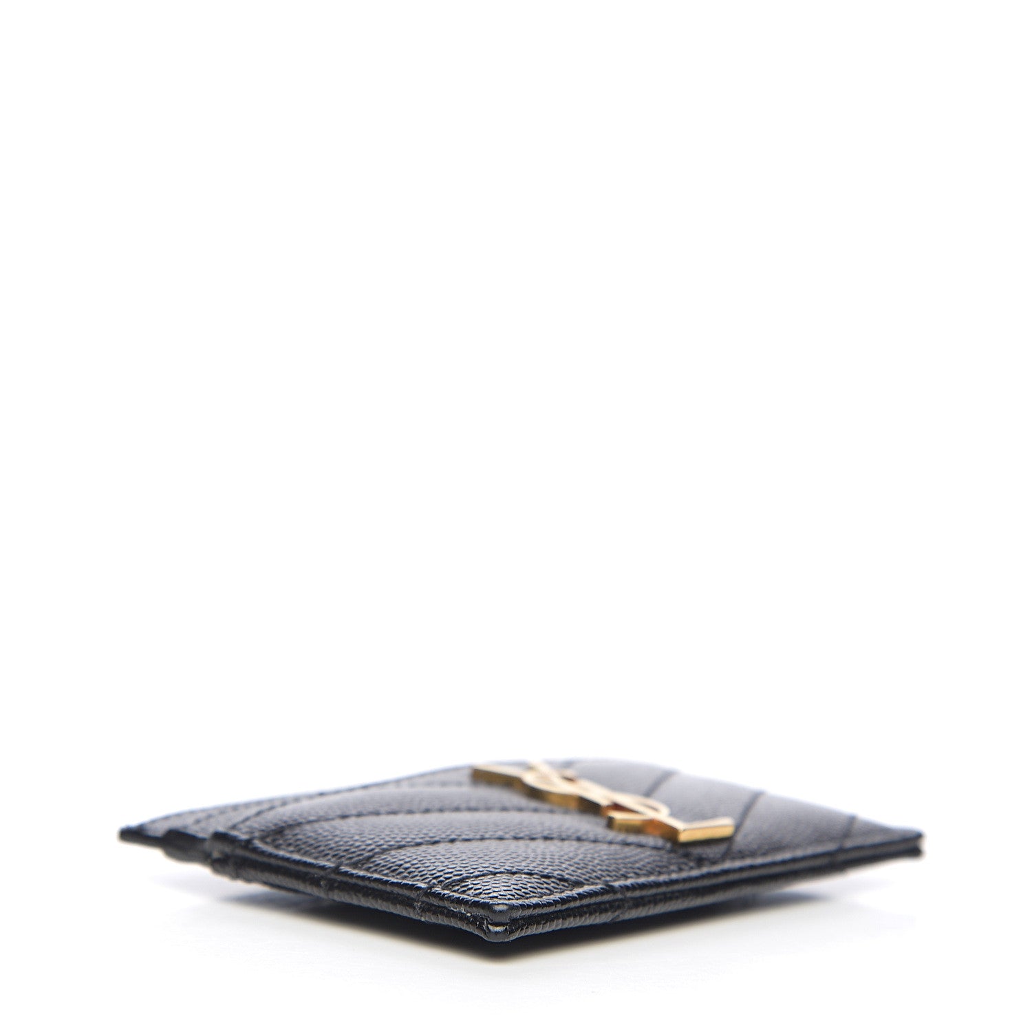 Saint Laurent Grain De Poudre Matelasse Chevron Monogram Credit Card Case Black 3 of 7