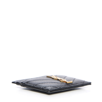 Saint Laurent Grain De Poudre Matelasse Chevron Monogram Credit Card Case Black 3 of 7