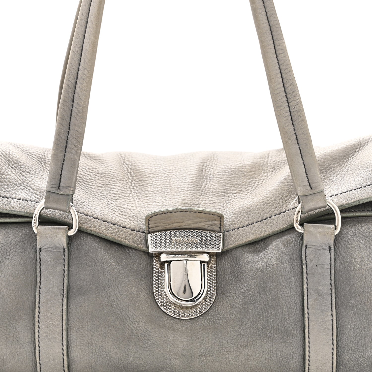 Prada Cervo Antik Easy Foldover Pushlock Satchel Grey 7 of 9