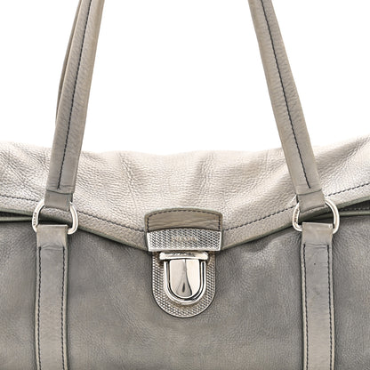Prada Cervo Antik Easy Foldover Pushlock Satchel Grey 7 of 9